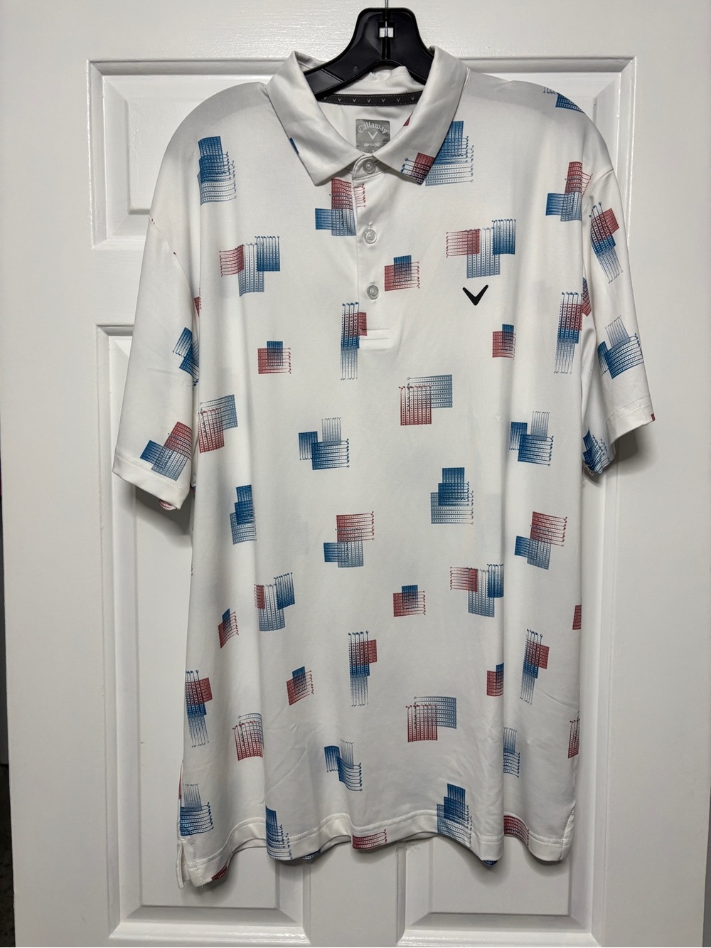 Callaway Opti-Dri Men’s Golf Polo White Red Blue Golf Club Print Large